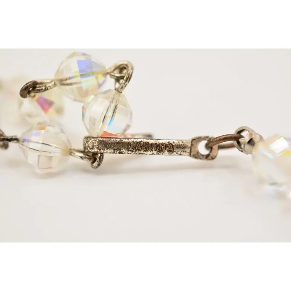 Laguna Vintage Crystal Necklace AB Aurora Borealis Beaded Sparkling Signed BinM